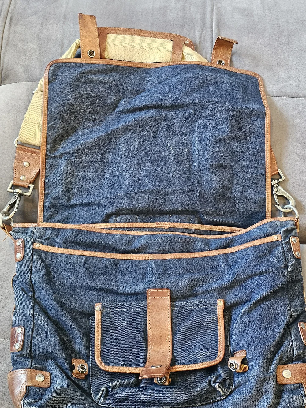 WILL LEATHER GOODS Hopper Denim & Leather Messenger Bag w/ Removable Laptop Case